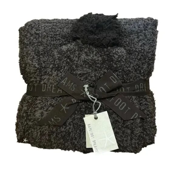 Sold out! Barefoot Dreams CozyChic Pom Pom Beanie and Scarf Set in Espresso - Picture 4 of 4